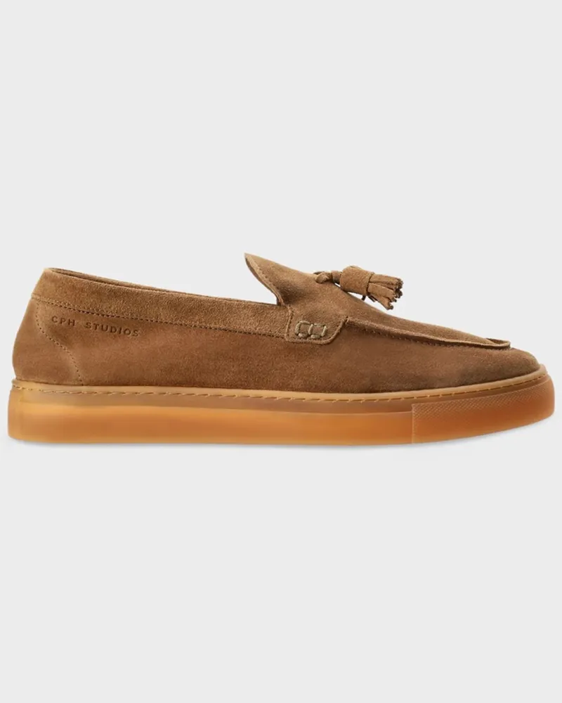 Copenhagen Loafer aus Veloursleder mit Quasten und Sneaker-Sohle in Braun