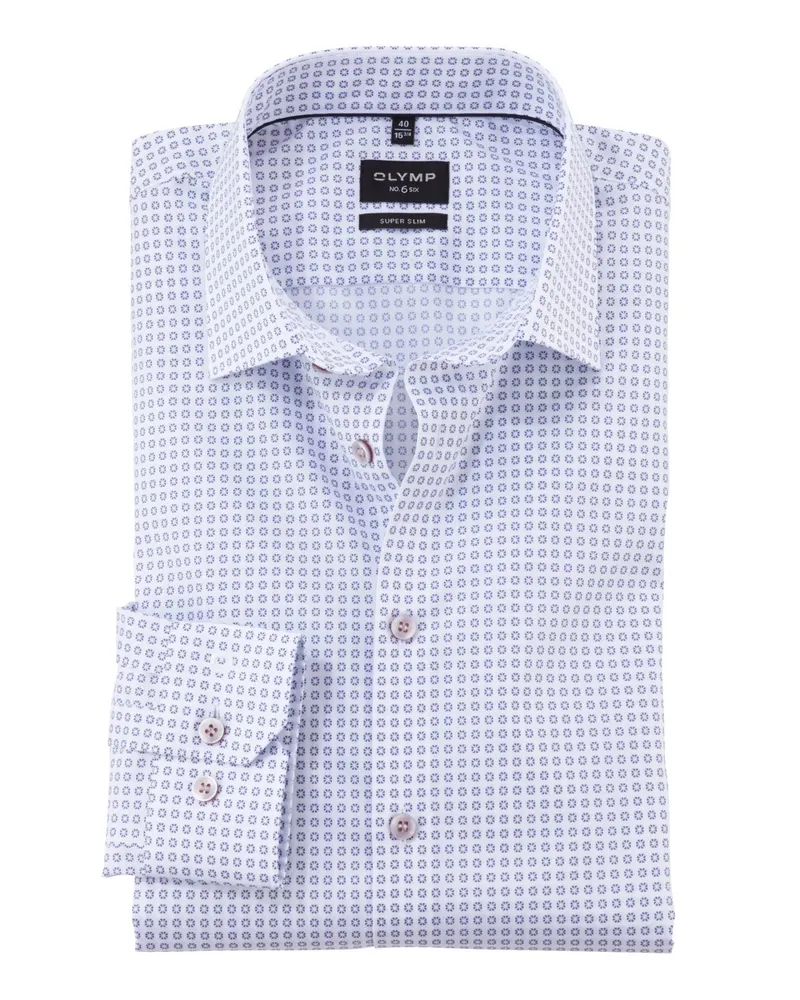 Olymp No. Six, Super Slim Fit, Hemd mit Print und Stretchanteil in Weiß
