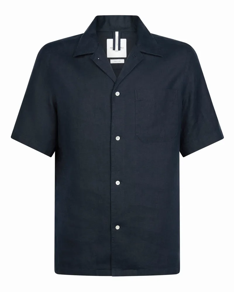 Profuomo Kurzarmhemd aus Leinen mit Variokragen, Relaxed Fit in Marine