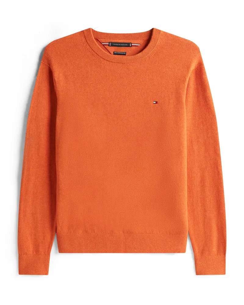 Tommy Hilfiger Softer Pullover mit Kaschmir und kleiner Flag-Stickerei in Orange