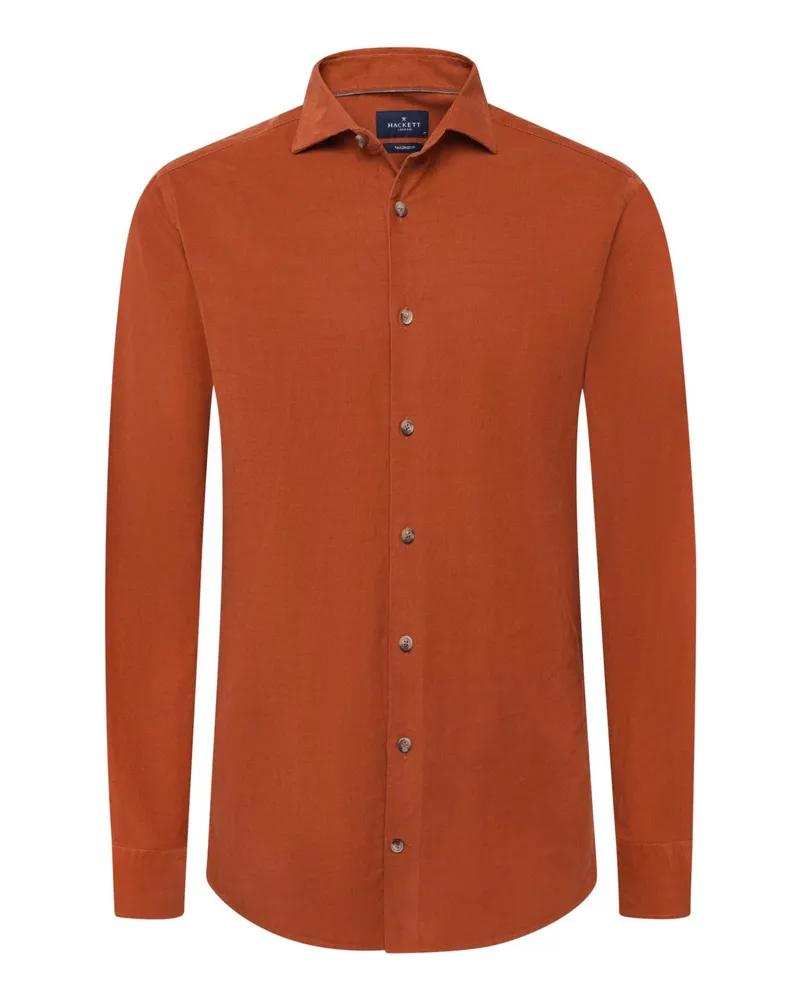Hackett Unifarbenes Feincord-Hemd mit Haifischkragen, Tailored Fit in Orange