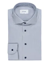 Eton Twill-Hemd mit Fineliner-Streifen und floralem Ausputz, Slim Fit Marine