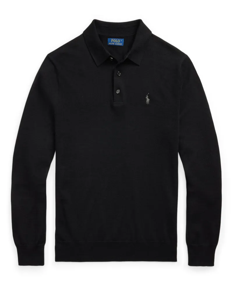 Gant Langarm-Poloshirt mit Logo-Aufnäher in Schwarz