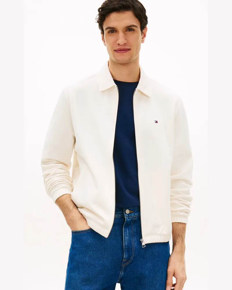 Tommy Hilfiger Sweatjacke mit Zip und Umlegekragen in Offwhite
