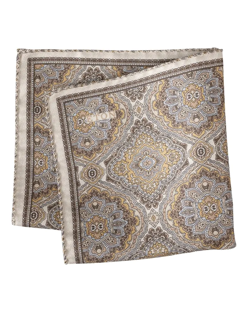 Eton Beidseitig gemustertes Einstecktuch aus Seide in Beige