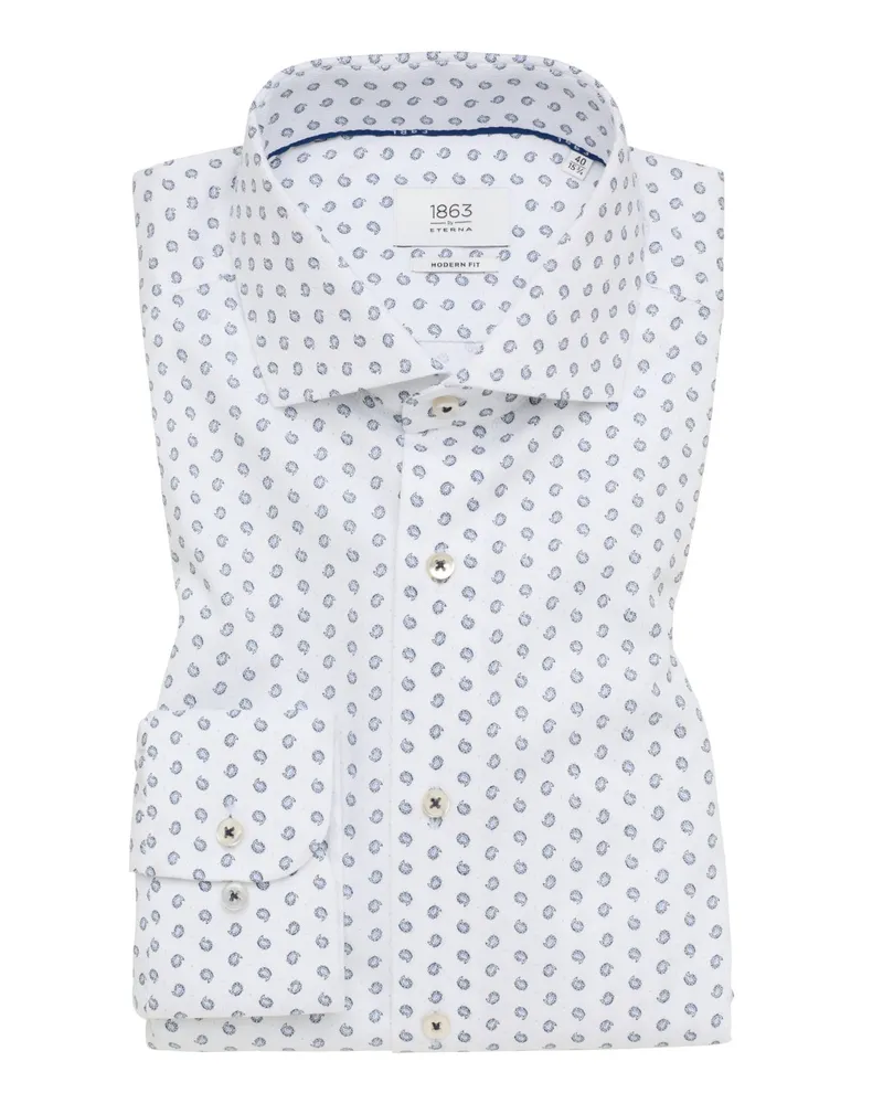 Eterna Hemd aus Baumwoll-Vollzwirn mit Paisley-Print, Modern Fit in Weiß