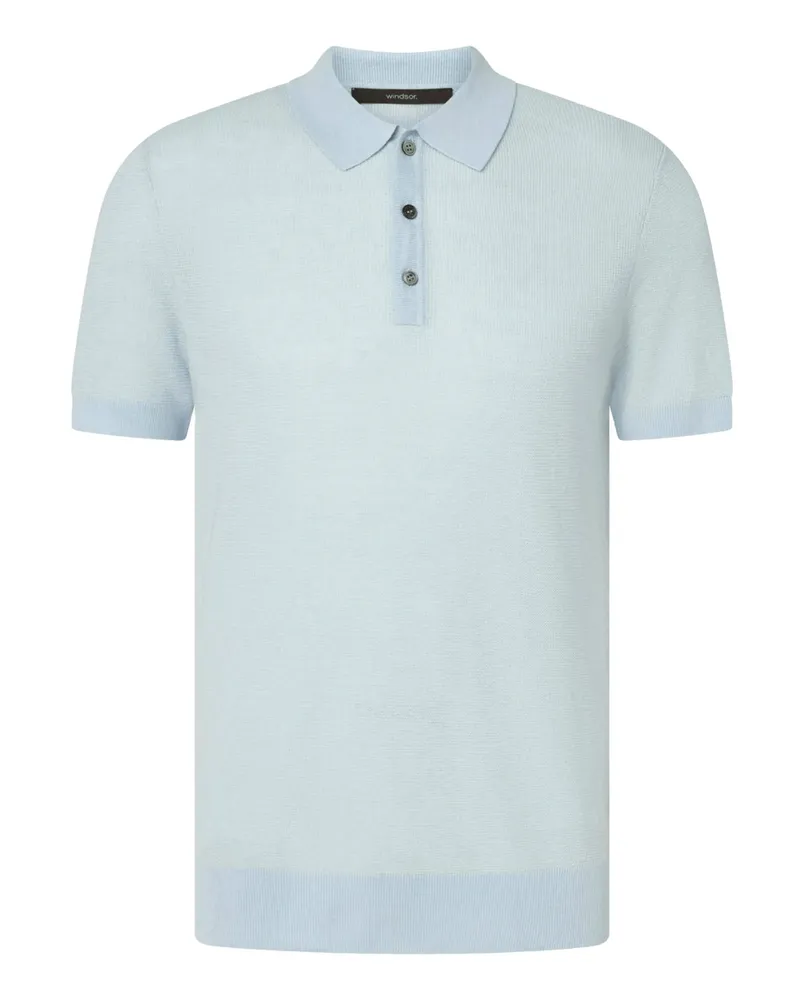windsor. Strukturiertes Strick-Poloshirt aus einem Leinen-Mix mit Perlmuttknöpfen in Hellblau