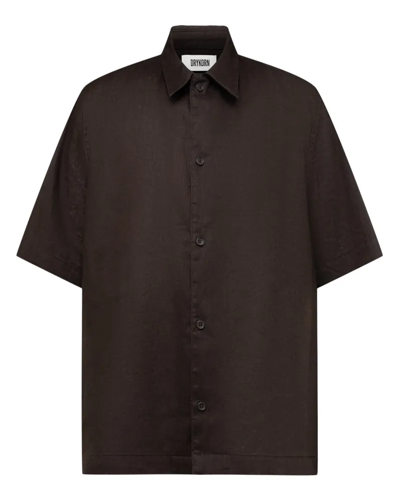 Drykorn Kurzarmhemd Meryn aus einem Leinenmix, Regular Fit in Braun