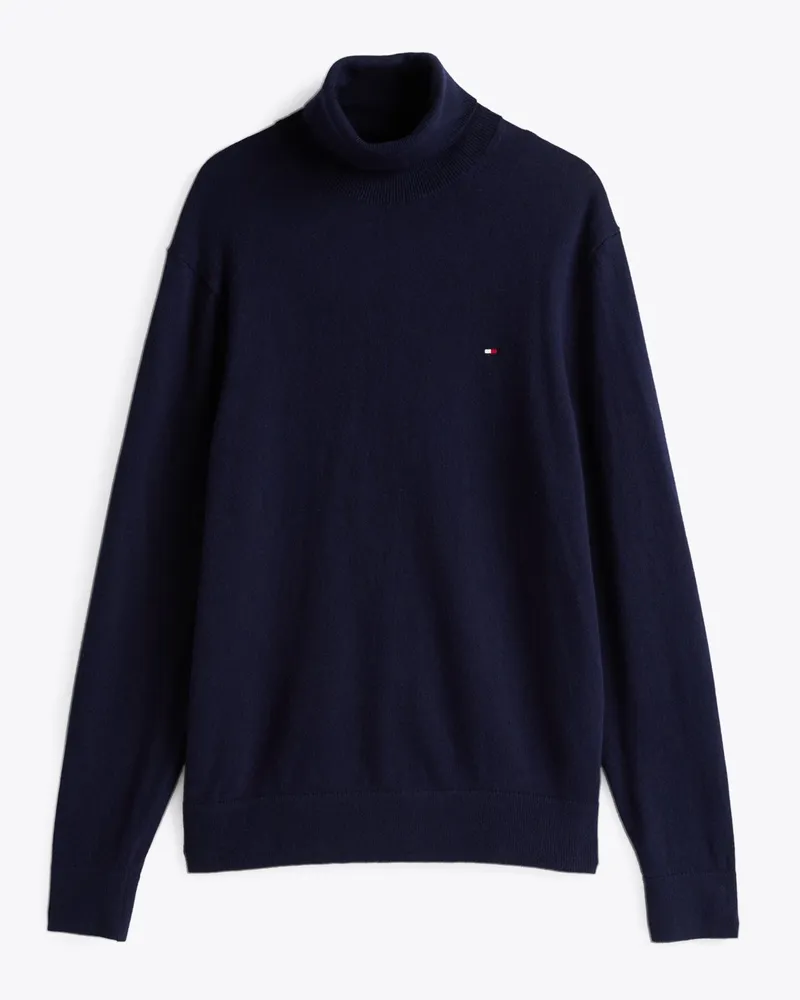 Tommy Hilfiger Leichter Rollkragenpullover mit Kaschmir und kleiner Flag-Stickerei in Marine