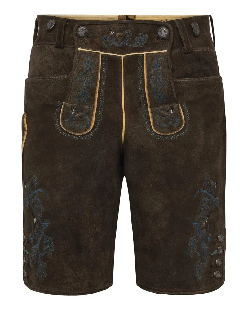 Meindl Traditionelle Trachtenlederhose mit Stickerei und Hirschhornknöpfen in Hellbraun