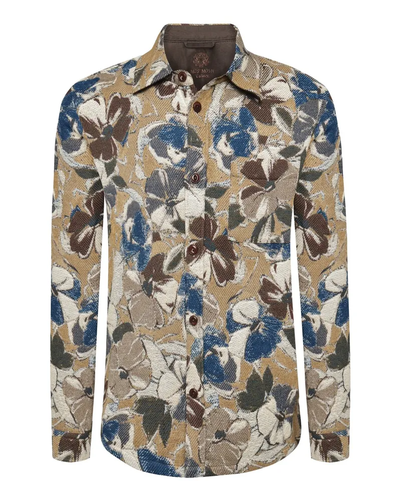 Mos Mosh Twill-Overshirt aus einem Wollmix in Jaquard-Optik, Regular Fit in Beige