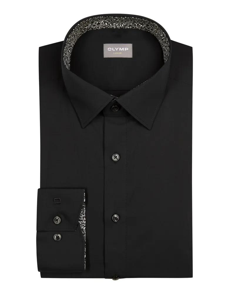Olymp No. Six, Super Slim, Tailliertes Business-Hemd mit Ausputz Schwarz