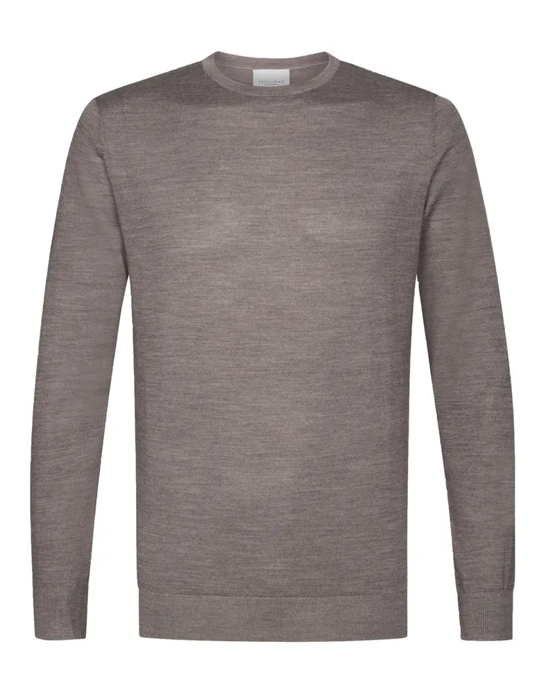 Profuomo Leichter Rundhalspullover aus maschinenwaschbarer Merinowolle in Beige