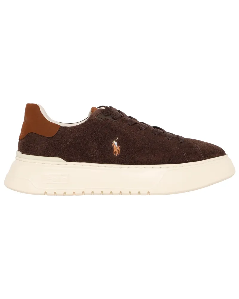 Ralph Lauren Low Top Sneaker aus Wildleder mit Plateausohle in Dunkelbraun