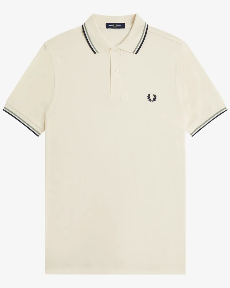Fred Perry Piqué-Poloshirt aus Baumwolle mit Kontrastbündchen in Offwhite