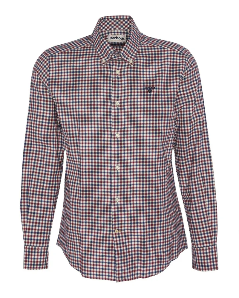 Barbour Softes Flanellhemd mit Kleinkaromuster, Tailored Fit in Dunkelrot