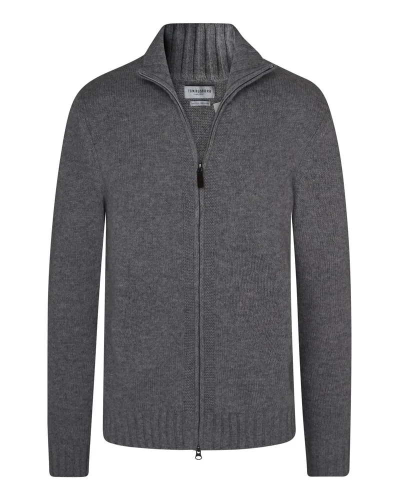 Tom Rusborg Softe Strickjacke aus Merinowolle mit Zip und Kaschmiranteil in Silber
