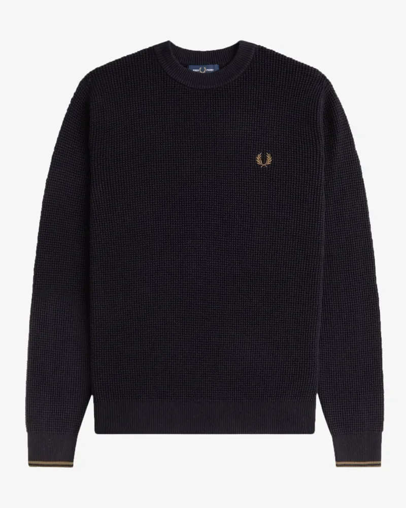 Fred Perry Softer Pullover in Waffelstrick mit O-Neck in Schwarz