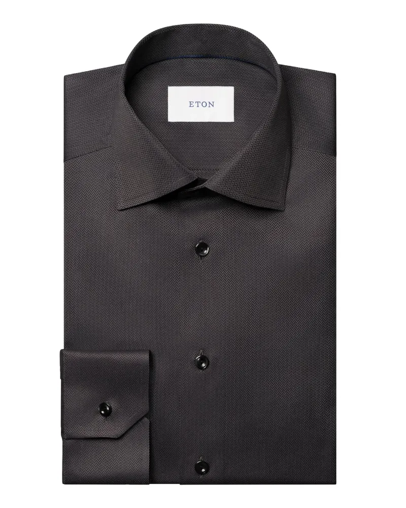 Eton Signature Twill-Hemd mit Fischgrätstruktur, Super Slim in Schwarz