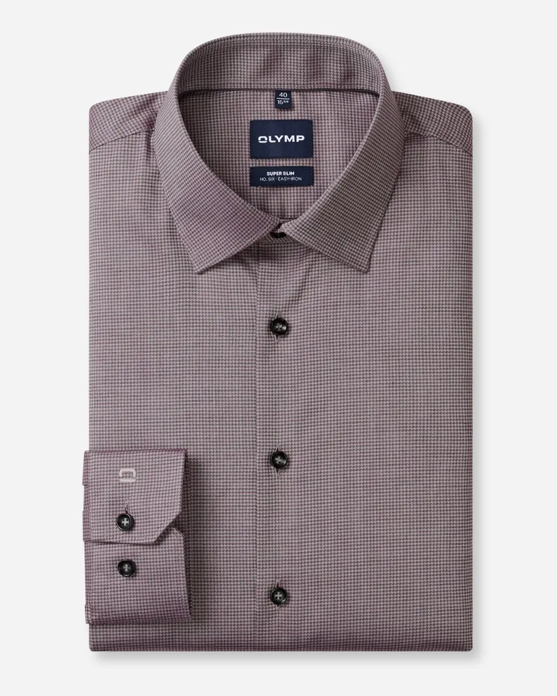 Olymp No. Six, Super Slim Fit, Hemd mit Stretch und Pepita-Muster in Dunkelrot