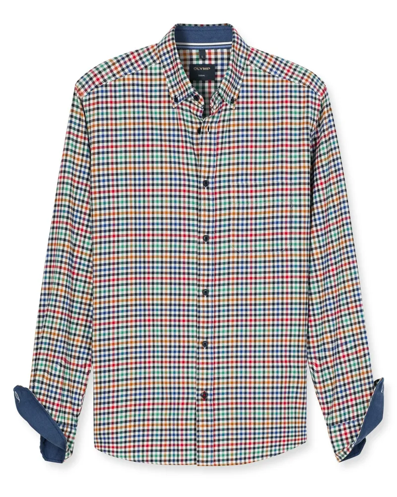 Olymp Casual, Regular Fit, Flanellhemd mit buntem Pepita-Karo in Multicolor