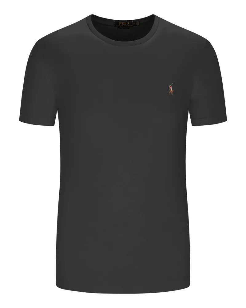 Ralph Lauren Jersey T-Shirt mit Poloreiter-Stickerei, Custom Slim Fit in Schwarz