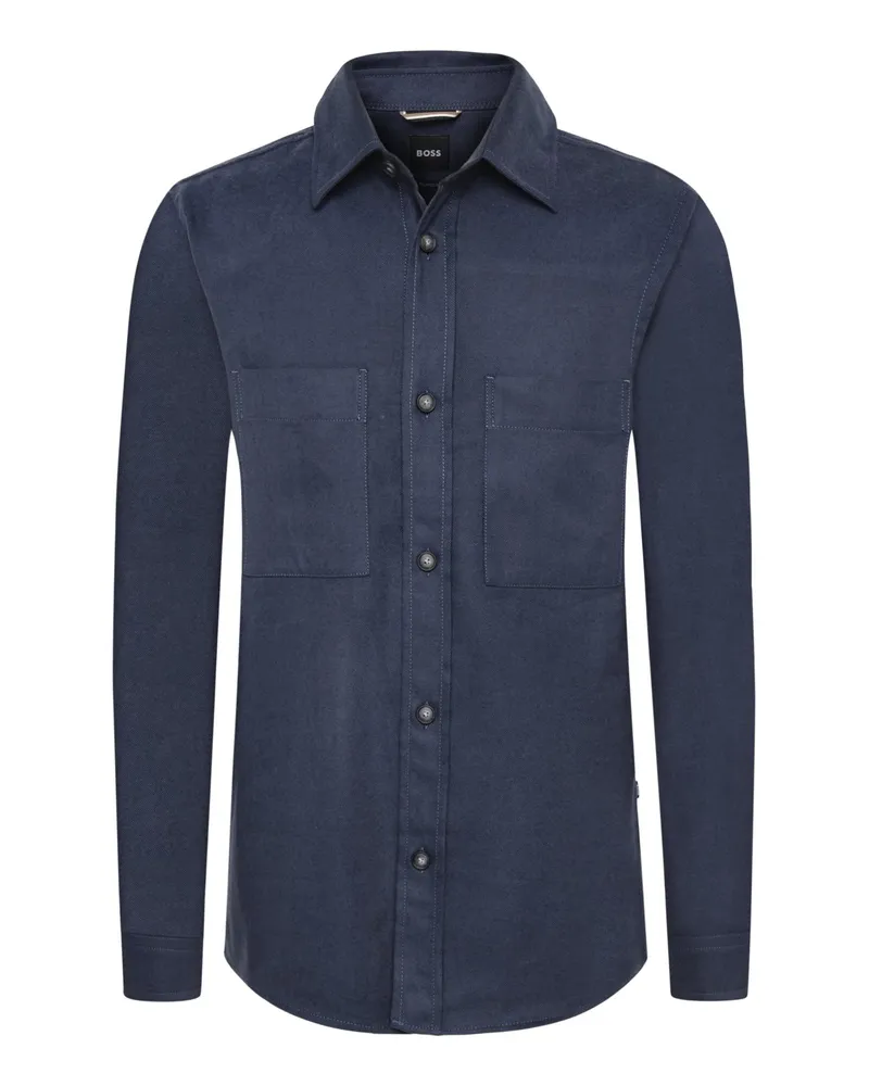HUGO BOSS Unifarbenes Overshirt mit Twill-Struktur, Regular in Marine