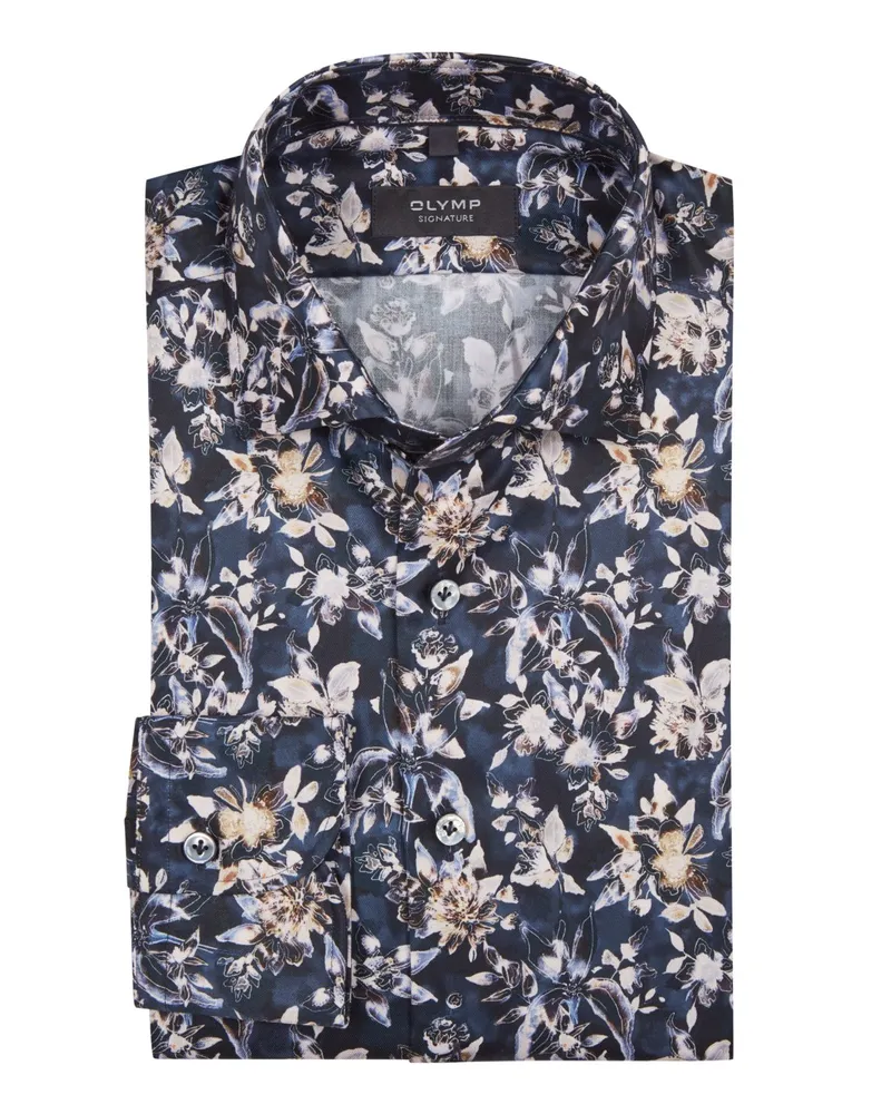 Olymp Signature, Tailored Fit, Twill-Hemd mit floralem Print in Marine