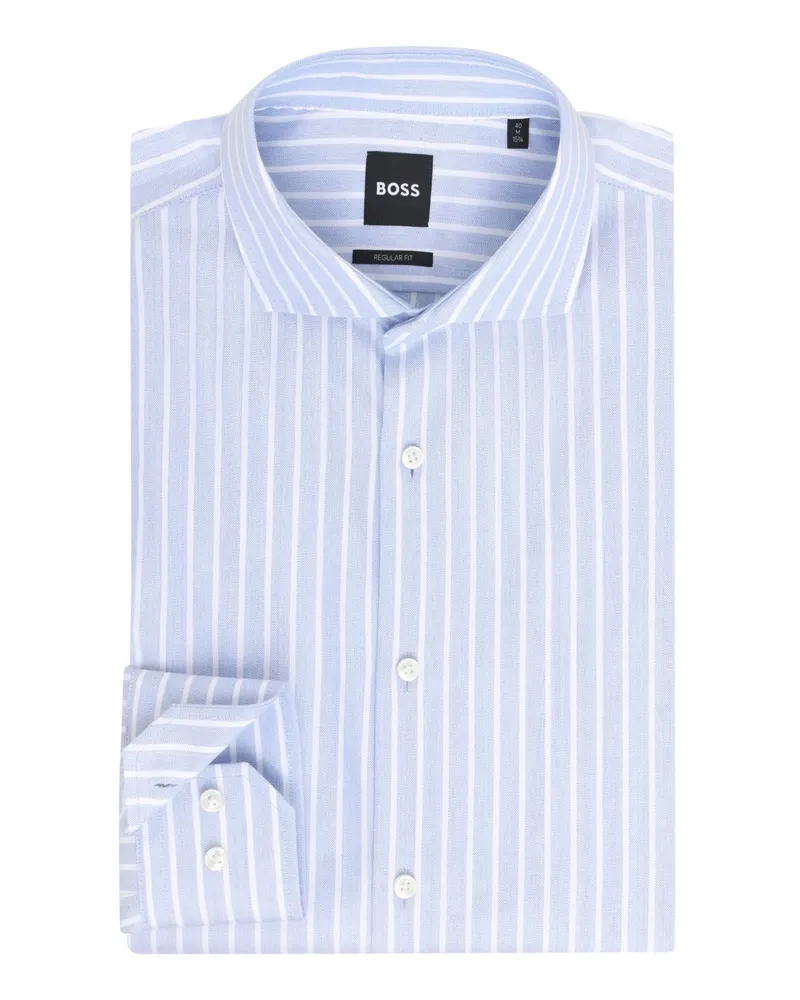 HUGO BOSS Baumwollhemd mit Streifen und Haifischkragen, Regular Fit in Blau