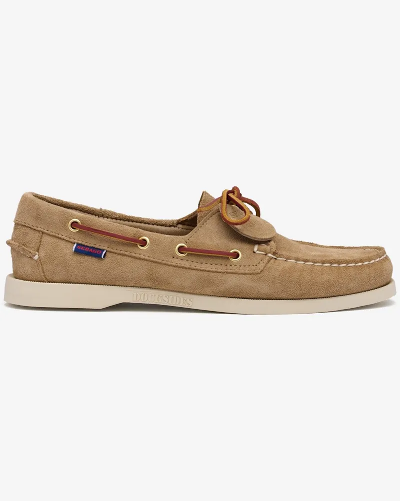 Sebago Bootsschuhe aus weichen Veloursleder mit Logo-Fähnchen in Sand