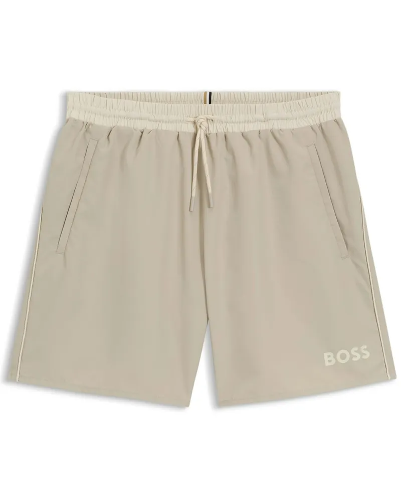 HUGO BOSS Leichte und schnelltrocknende Badeshorts mit Kontrastbund in Kreide