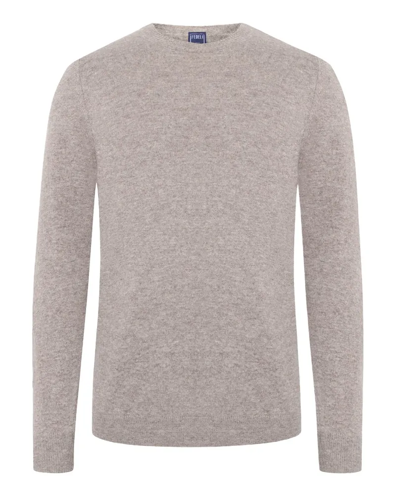 Fedeli Softer und melierter Kaschmir-Pullover mit O-Neck in Beige