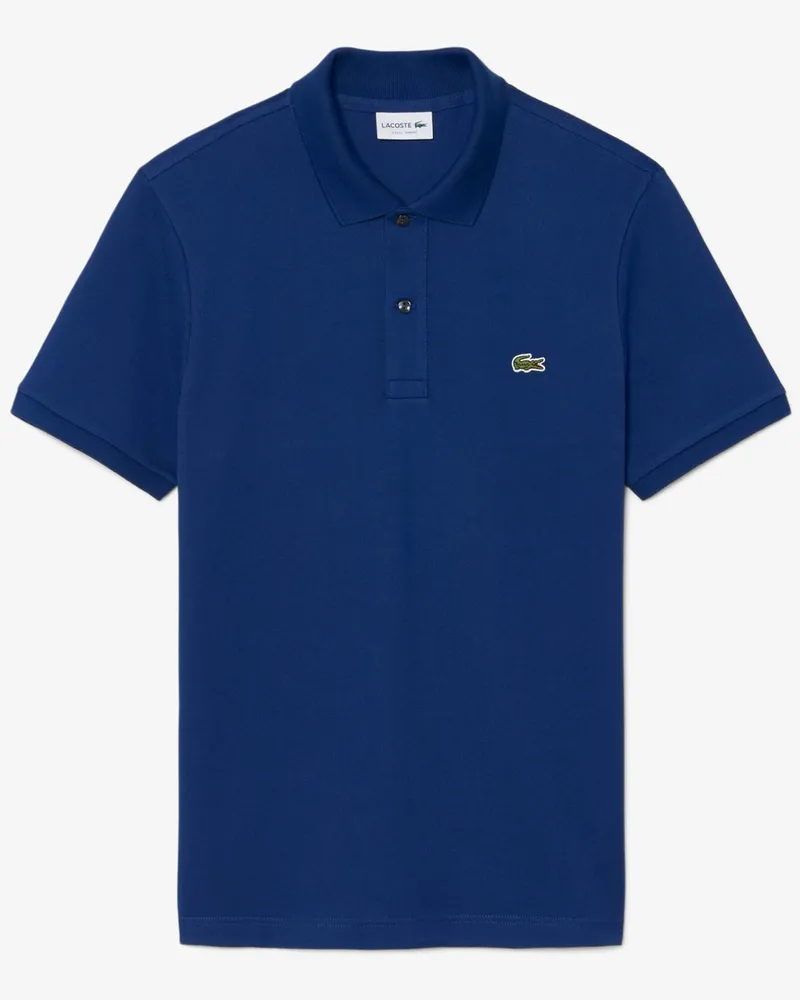 Lacoste Piqué-Poloshirt mit kleiner Krokodil-Stickerei, Slim Fit in Mittelblau