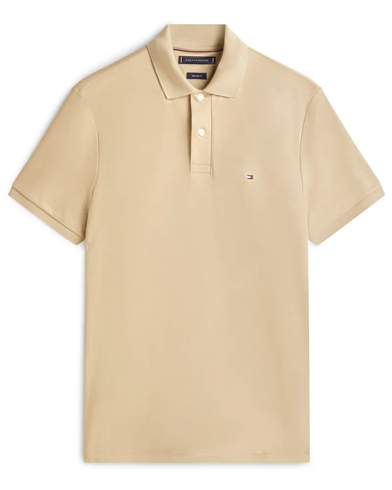 Tommy Hilfiger Piqué-Poloshirt aus Baumwolle mit Logo-Stickerei, Regular Fit in Sand