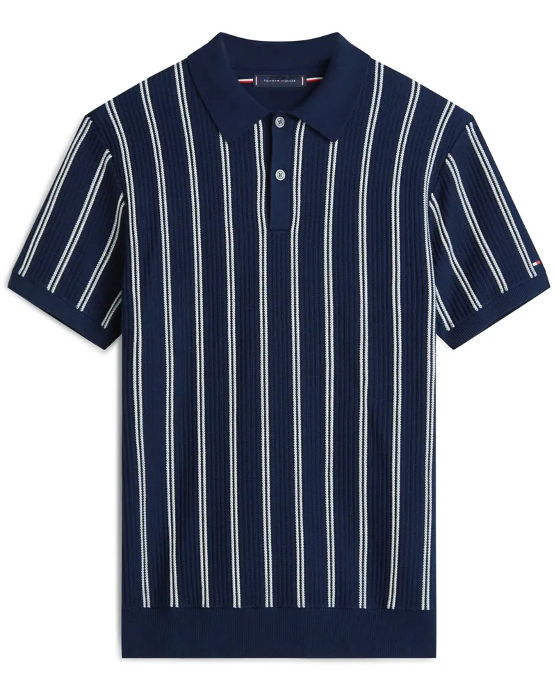 Tommy Hilfiger Strick-Poloshirt aus Baumwolle mit Logo-Aufnäher in Marine