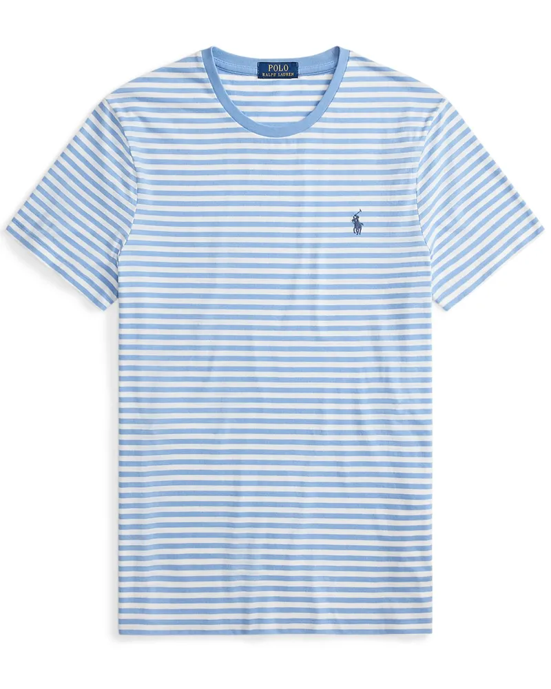 Ralph Lauren Softes T-Shirt mit Ringelstreifen und kleiner Pony-Stickerei, Custom Slim Fit in Hellblau