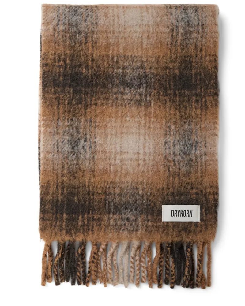 Drykorn Schal Floryn aus einem Woll-Mix mit Check-Muster in Cognac