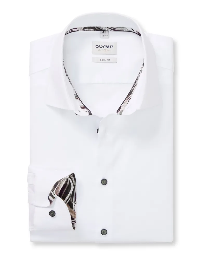 Olymp Level Five, Body Fit, Bügelleichtes Hemd mit Stretch in Weiß