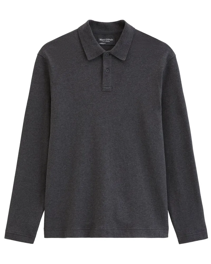 Marc O'Polo Langarm-Poloshirt aus leichtem Baumwollstrick, Regular Fit in Anthrazit