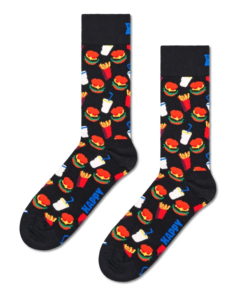 Happy Socks Socken mit Hamburger- und Pommes-Motiven in Schwarz
