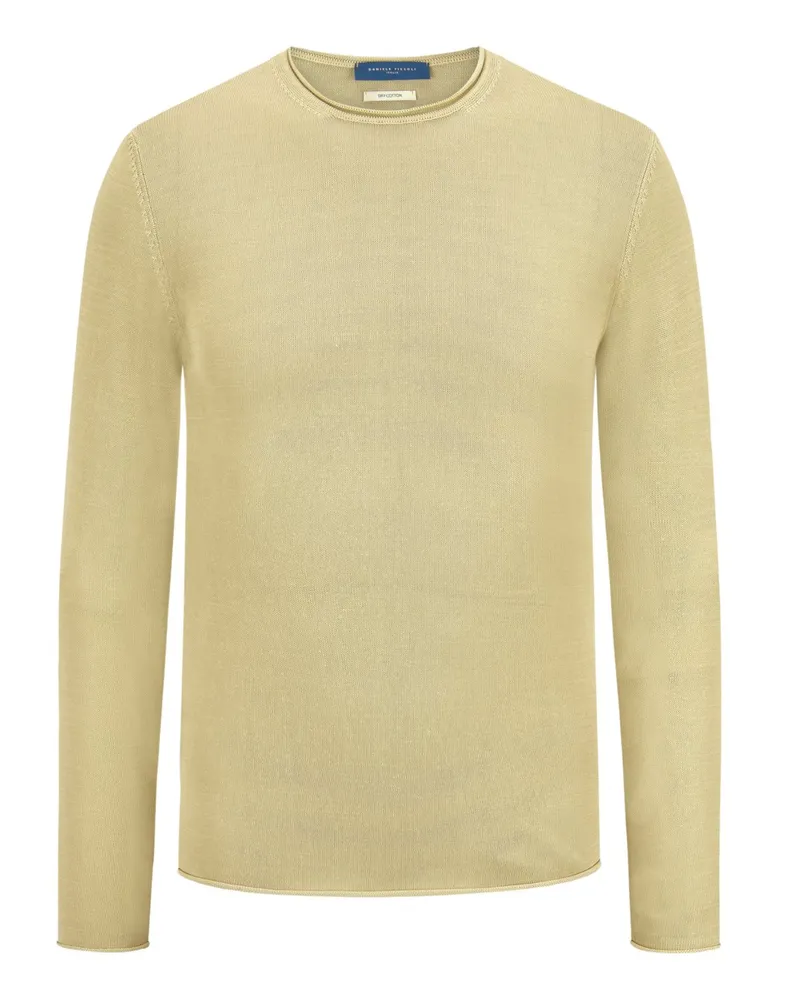 Daniele Fiesoli Feinstrick Pullover mit Rollkanten, Dry Cotton in Beige