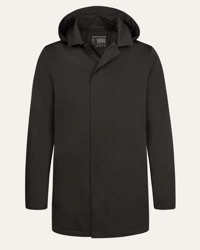 Profuomo Wattierter Stretch-Regenparka mit Magnetknöpfen und Kapuze in Braun