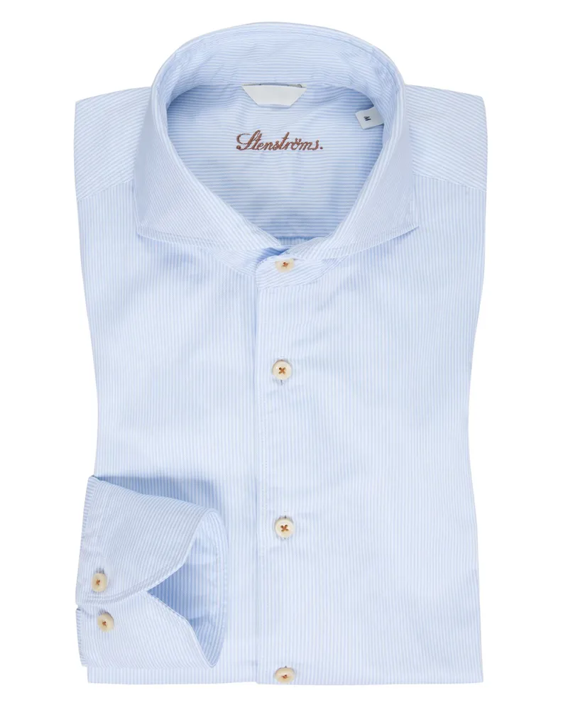 Stenströms Leichtes Baumwollhemd mit Streifen und Haifischkragen, Regular Fit in Hellblau