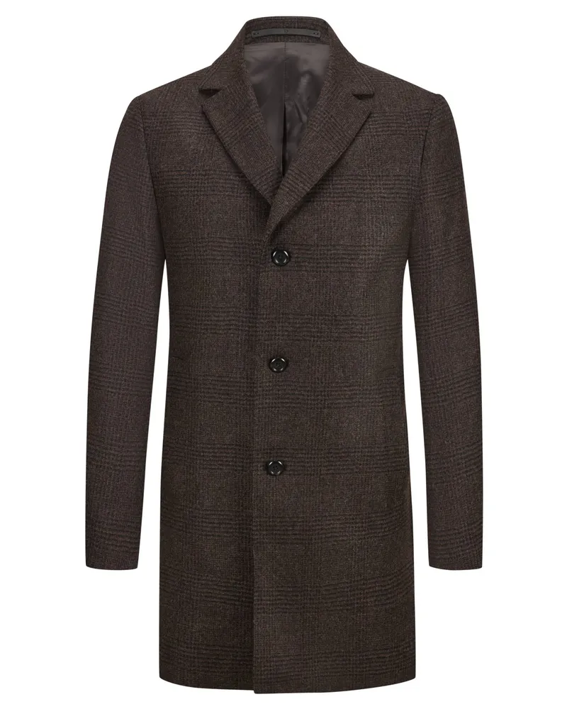 Dressler Wollmantel Raiko mit Glencheck-Muster, Relaxed Fit in Braun