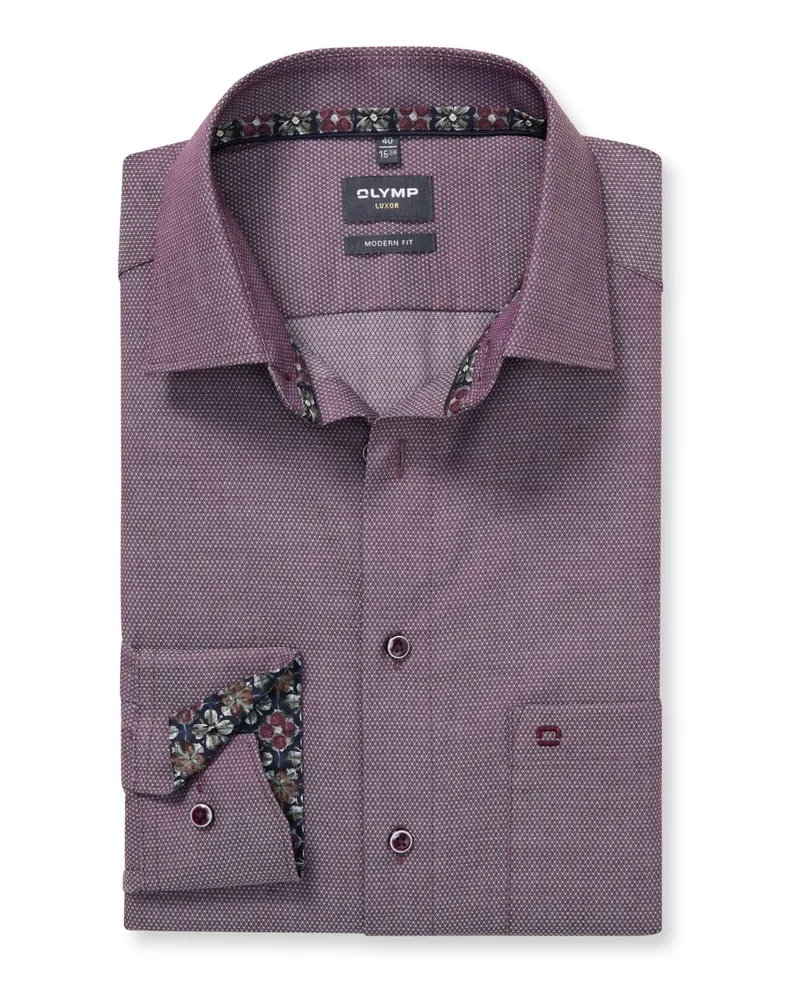Olymp Luxor, Modern Fit, Bügelfreies Baumwollhemd mit Struktur in Bordeaux