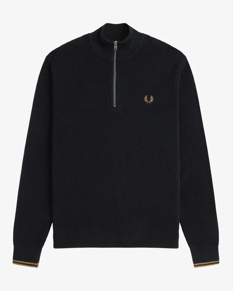 Fred Perry Troyer in Waffelstrick mit Logo-Stickerei in Schwarz