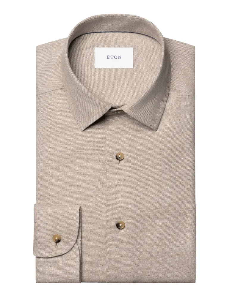 Eton Flanellhemd mit feinem Diagonalstreifen, Casual Fit in Beige