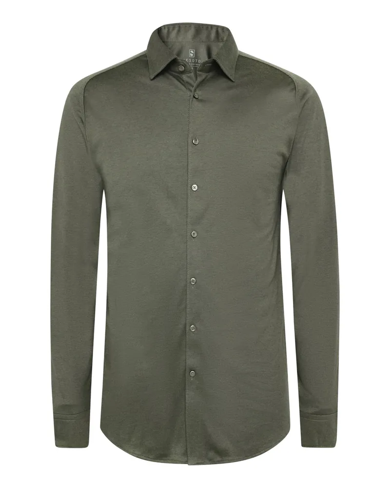 DESOTO Unifarbenes Jersey-Hemd Casual Kent, Slim in Grün