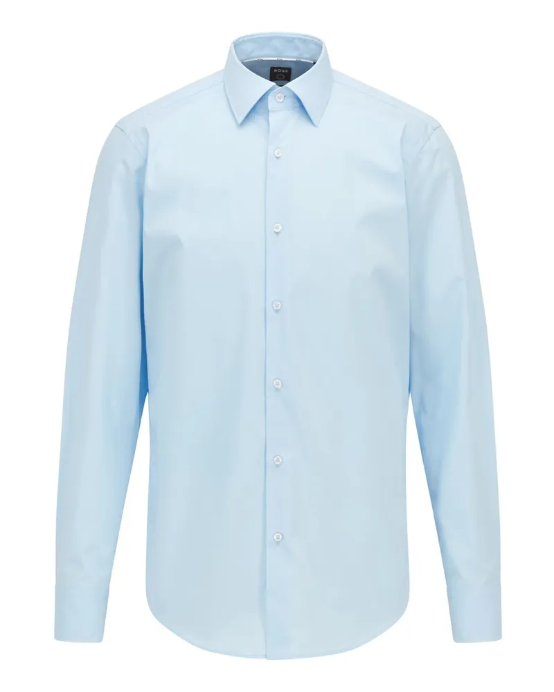 HUGO BOSS Businesshemd, Regular Fit, Baumwoll-Popeline, Marine in Hellblau