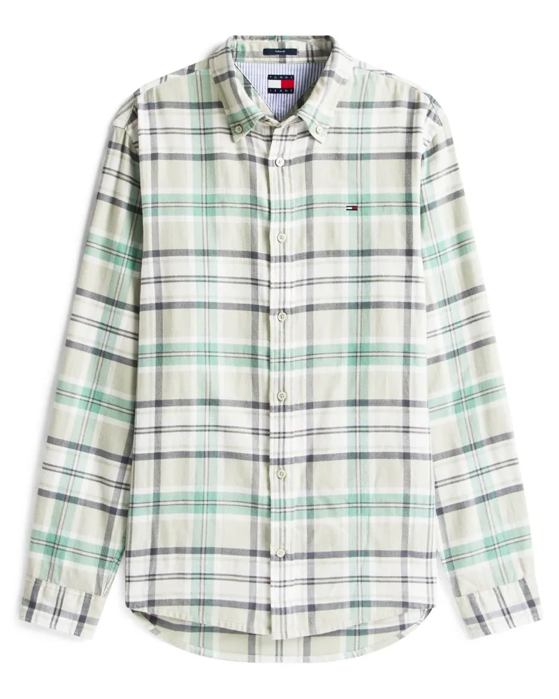 Tommy Hilfiger Flanellhemd mit Karomuster und Flag-Stickerei, Regular Fit in Weiß